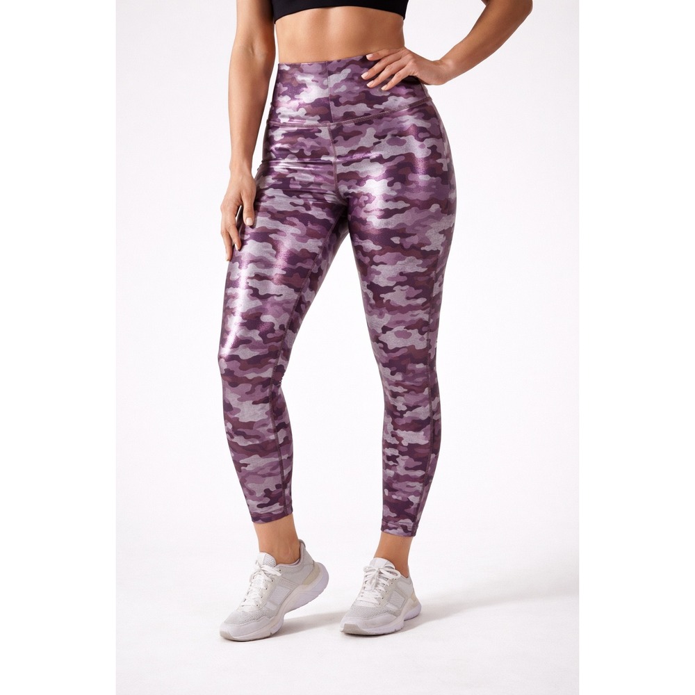 Fabletics‎ PowerHold High Rise 7/8 Compression Leggings Shiny Purple Camo M NWT